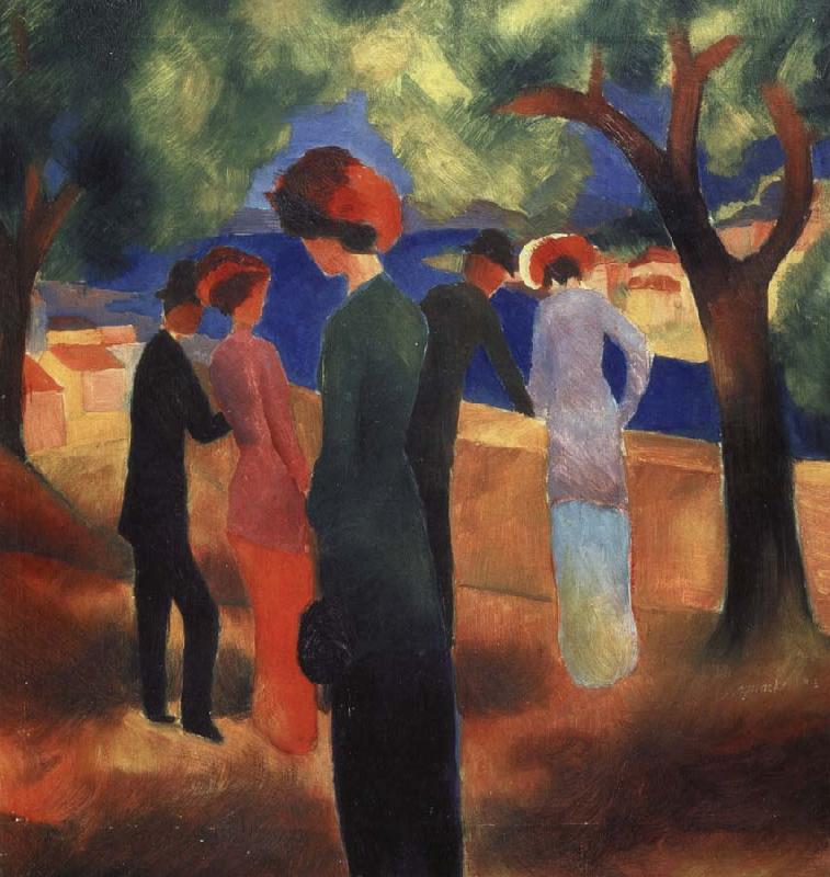 auguste macke kvinna i gron jacka oil painting image